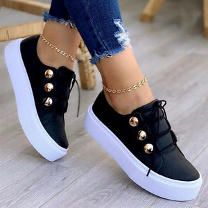 Women studded lace up thick sole flat cute sneakers