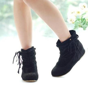 Women short woven strap fringed slip on flat boots