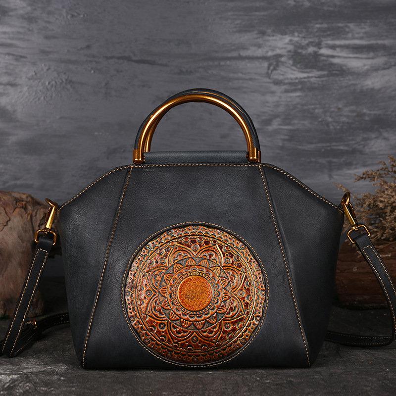 Women Genuine Leather Vintage Totem Designer Handbag Shoulder Bag - Getcomfyshoes