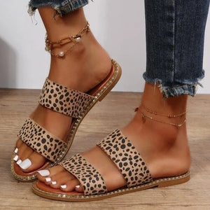2 straps leopard sandals summer casual slip on shoes outdoors beach