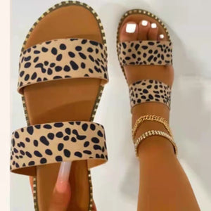 2 straps leopard sandals summer casual slip on shoes outdoors beach