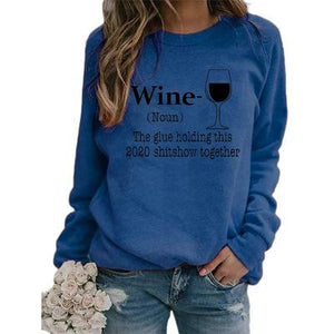 Women's wine glass printed Christmas sweatshirts fall/winter long sleeve pullover tops