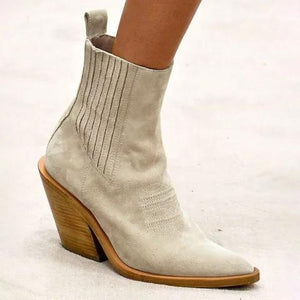 Women's suede ankle boots pointed toe block heel fashion ankle boots