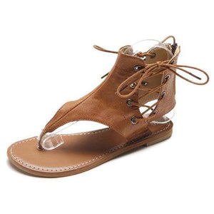 Ankle lace-up flip flop sandals retro style