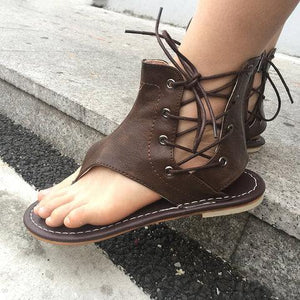 Ankle lace-up flip flop sandals retro style