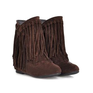 Women's suede flat fringe ankle boots