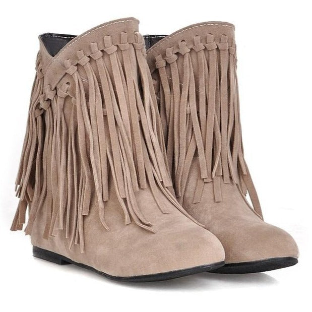 Women's suede flat fringe ankle boots