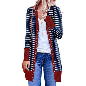 Women's long sleeve snap button knit cardigan solid color cardigan