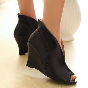 Women peep toe slip on solid high heel wedge sandals