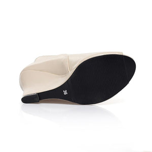 Women peep toe slip on solid high heel wedge sandals