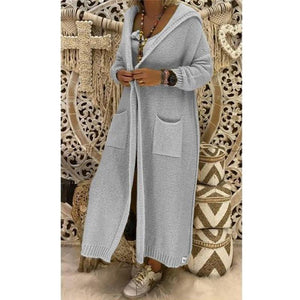 Women's opent front hooded knitted cardigan duster cardigan sweater with pockets