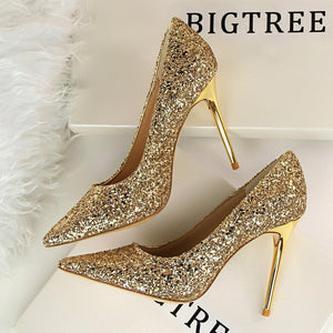 Women sparkly rhinestone pointed toe wedding stiletto heels