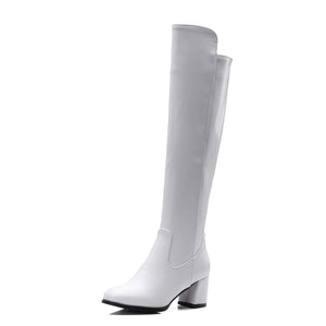 Women chunky heel comfort lining side zipper knee high boots