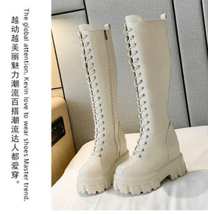 Women's knee high thick platform zipper combat boots for fall/winter