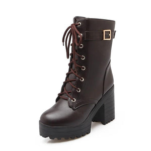 Women's chunky platform combat boots lace up ankle boots