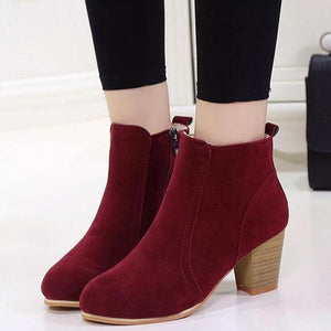 Women stacked chunky high heel round toe ankle boots