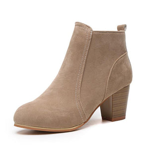 Women stacked chunky high heel round toe ankle boots