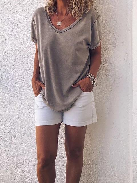 Short Sleeve V-neck Shirts Women Tops