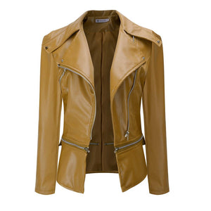 Women's turn down collar biker jacket zipper jacket coat