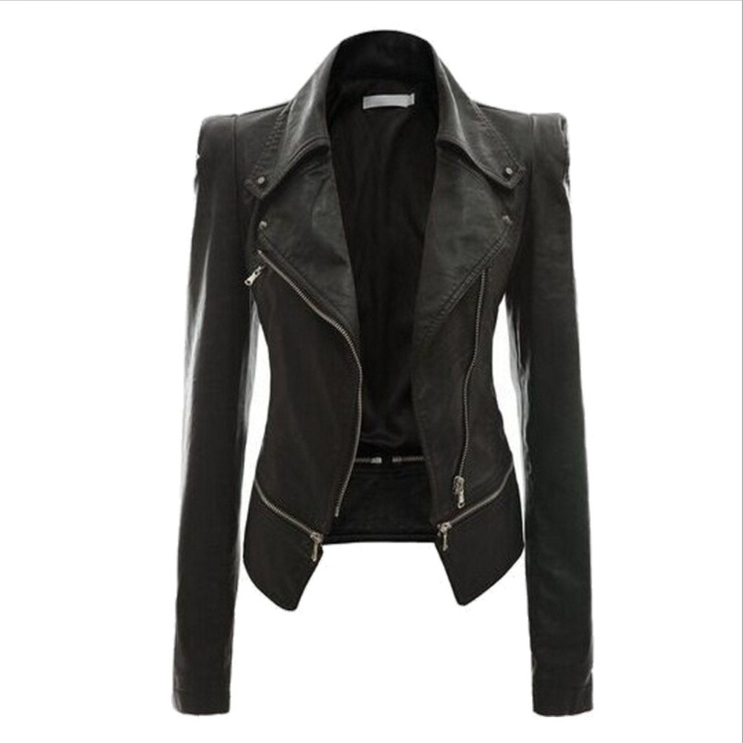 Women's turn down collar biker jacket zipper jacket coat