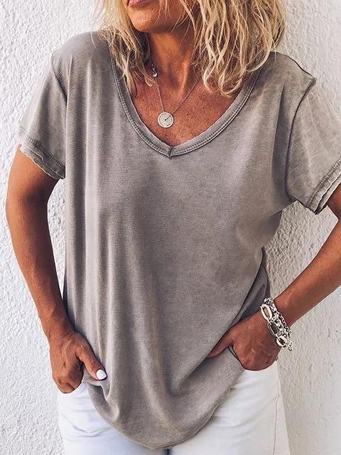 Short Sleeve V-neck Shirts Women Tops