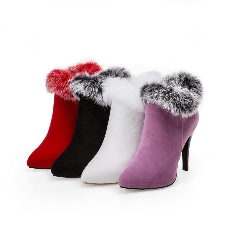 Women winter stiletto high heel pointed toe faux fur ankle boots