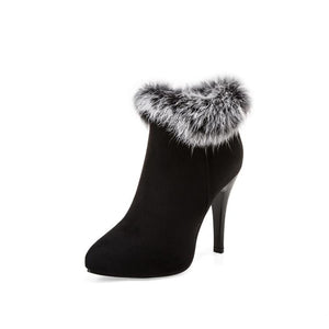 Women winter stiletto high heel pointed toe faux fur ankle boots