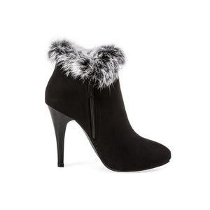 Women winter stiletto high heel pointed toe faux fur ankle boots