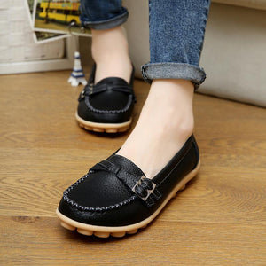 Soft Slip-on Leather Flats Black Flat Shoes For Women - GetComfyShoes