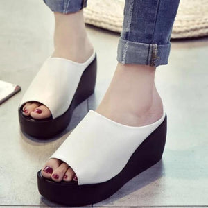 Women peep toe platform slide wedge sandals