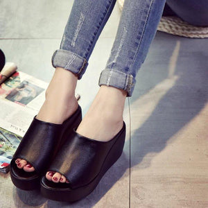 Women peep toe platform slide wedge sandals