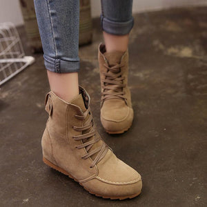 Round Toe Suede Lace-Up Boots - GetComfyShoes