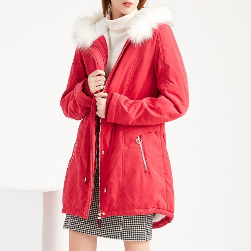 Women's fur collar hooded cotton coat winter warm parka