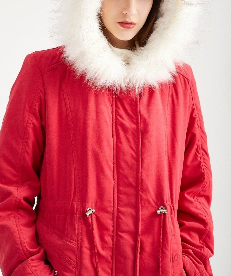 Women's fur collar hooded cotton coat winter warm parka
