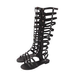 Women's black knee high gladiator sandals boots