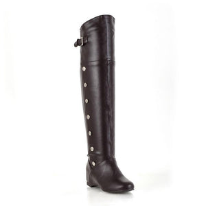 Women studded buckle strap over the knee boots