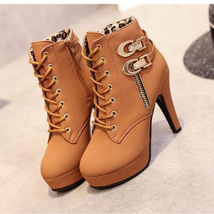 Women's sexy stiletto high heel platform booties zipper front lace ankle boots