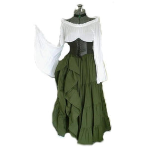 Female's Vintage Medieval Trumpet Sleeves Gothic Midi Dress | Renaissance Evening Gowns Party Cosplay Dress