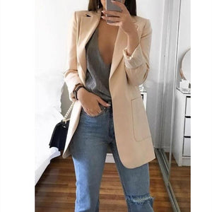 Women slim fit turn-down collar long sleeve business suit overcoat