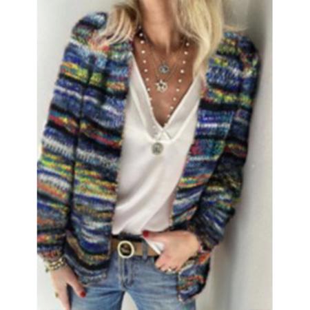 Women long sleeve knitted colorful light striped cardigan