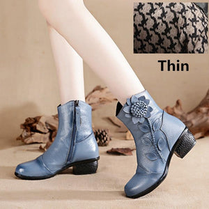 Women fashion flower  block heel ankle boots