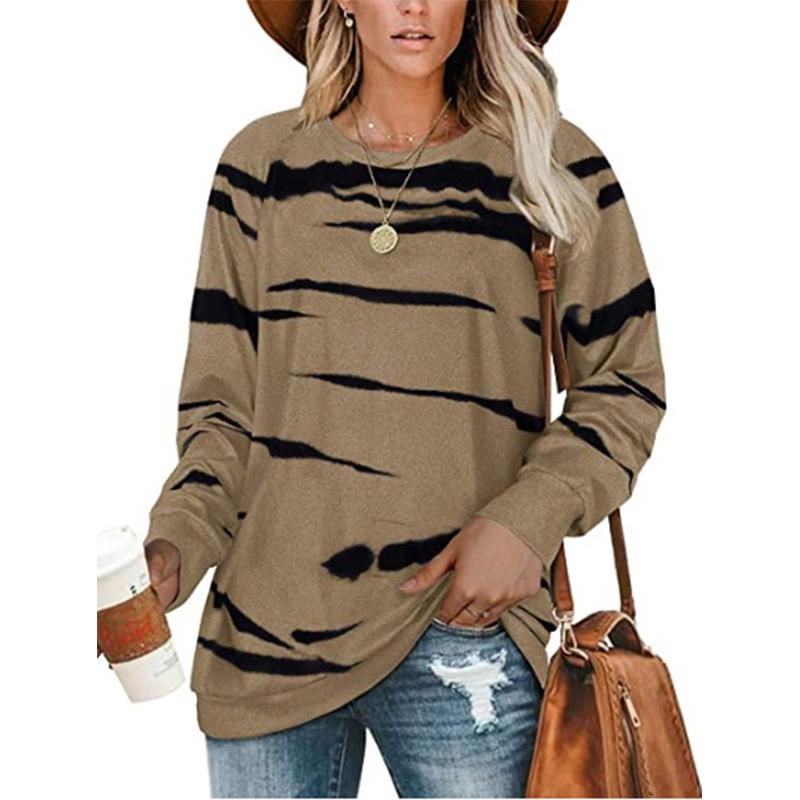 Women crewneck stripe printed pullover tie dye sweatshirt