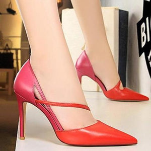 Women color block side cut pointed toe stiletto high heels
