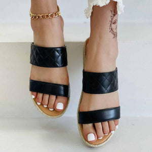 Women two strap flat espadrille summer slide sandals