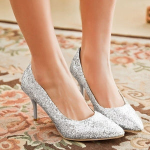 Women beautiful party dancing sequin pointed toe stiletto heels