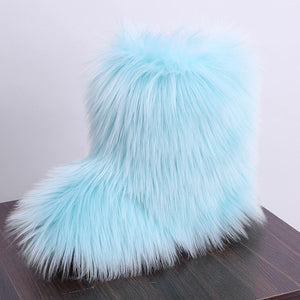 Women cute mid calf faux fur winter snow boots