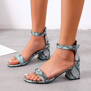 Women open toe ankle strap buckle chunky heel sandals