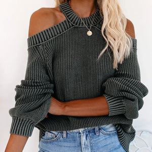 Women knit straps off shoulder sexy backless sweater
