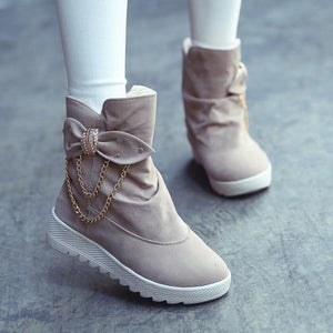 Women chain d¨¦cor rhinestone bowknot platform winter short snow boots