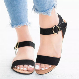 Women summer beach peep toe ankle strap flat sandals